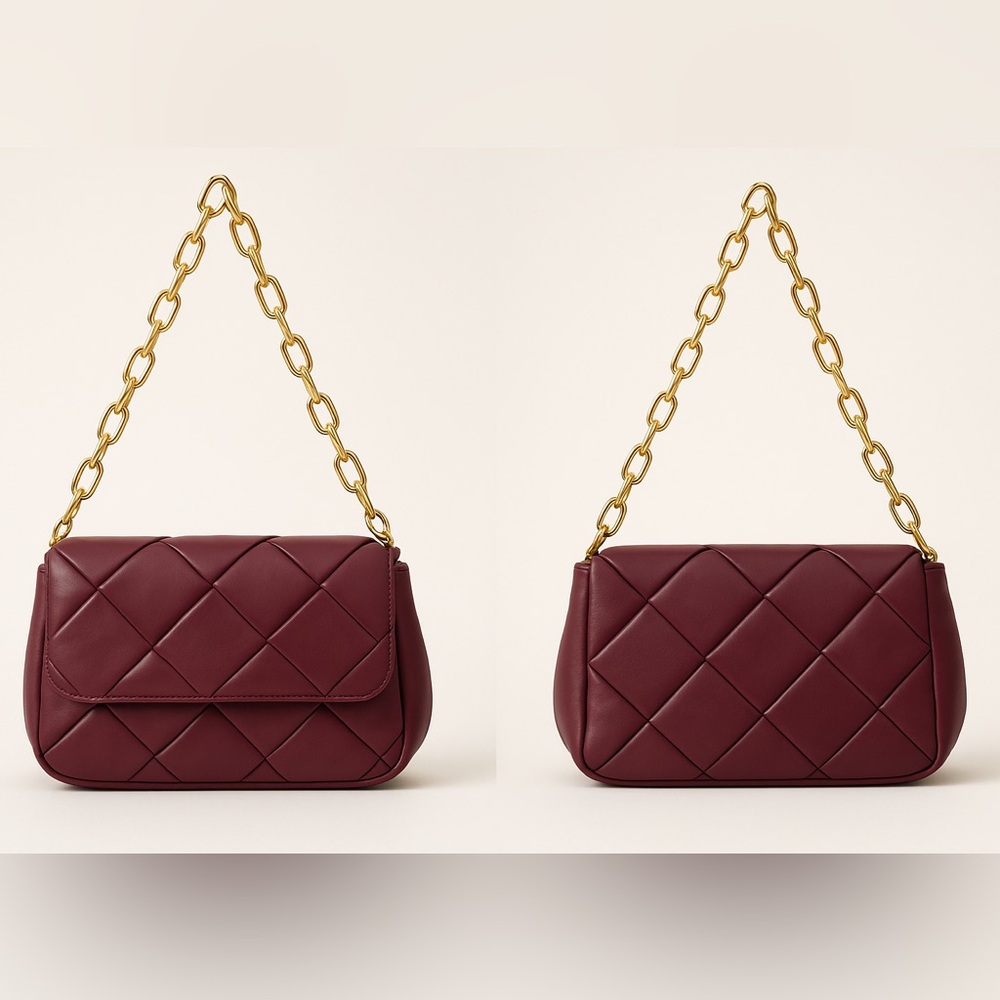 NEW Elegant Burgundy Quilted Shoulder Bag - Picture 2 of 2